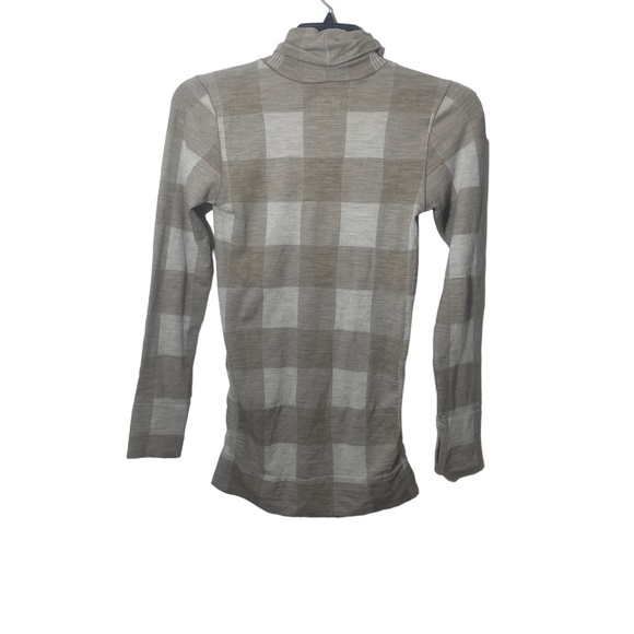 Athleta Small Beige Plaid Stretch‎ Turtleneck Long Sleeve Thumb Holes - Picture 4 of 4